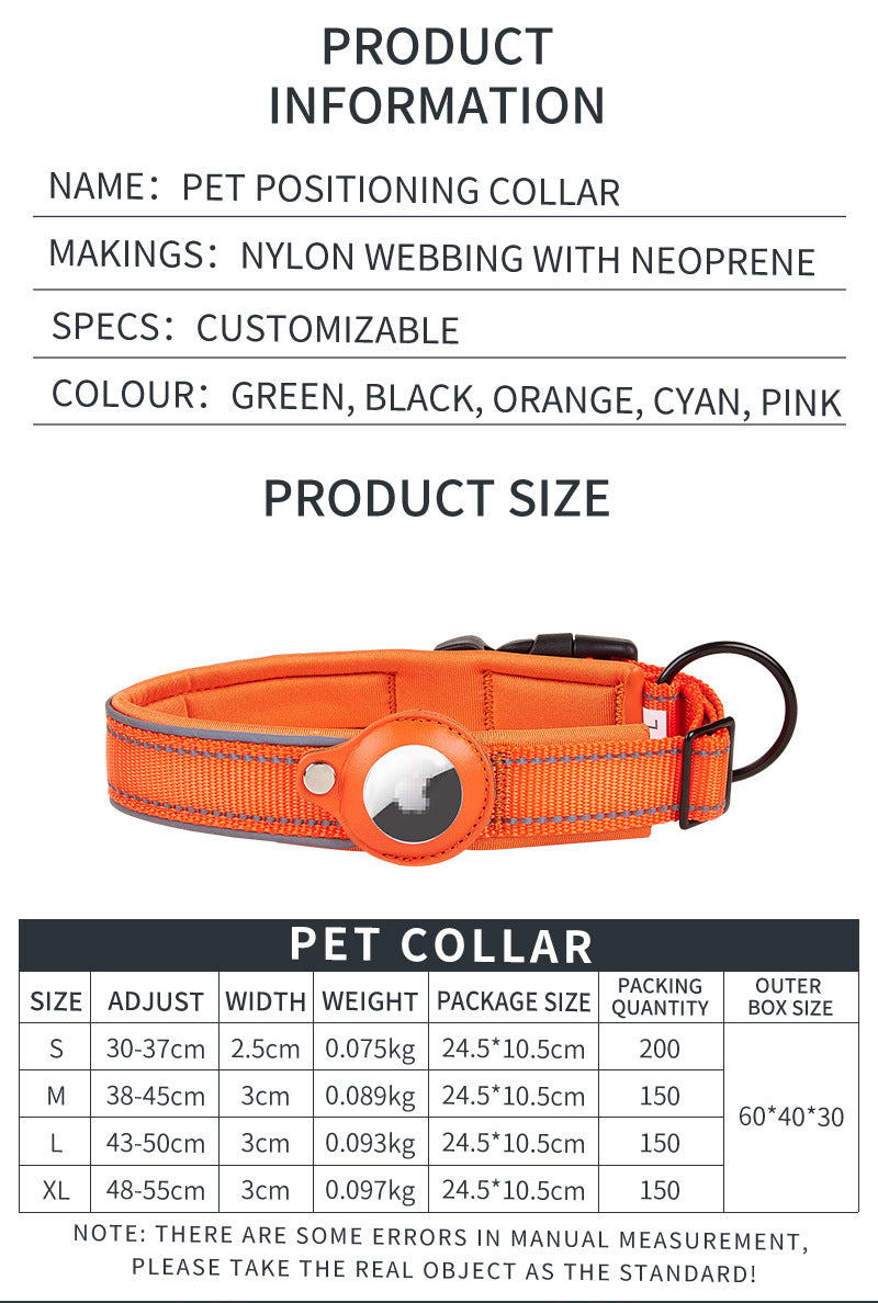 Pet positioning collar, compatible with airTag, anti loss, dog leash