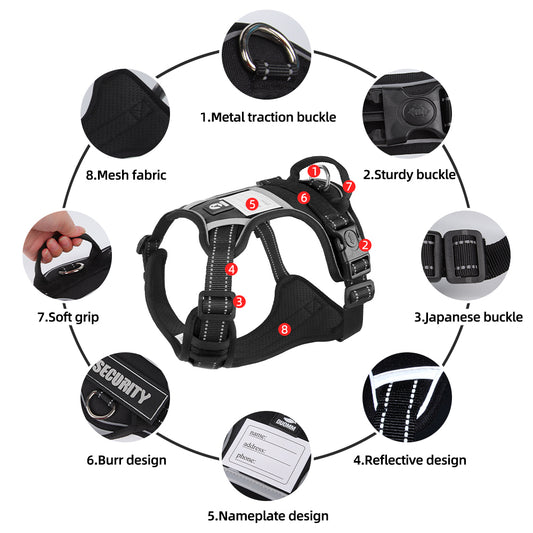 Dog leash, explosion-proof, large dog chest harness, vest style reflective dog chest and back outdoor walking leash