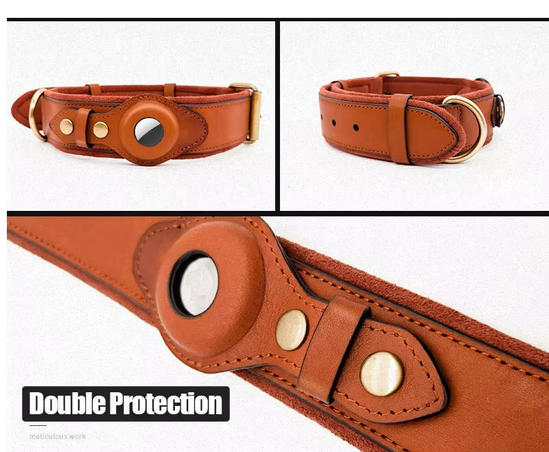 Pet dog positioning collar, leather protective sleeve collar, compatible with airTag, anti loss collar