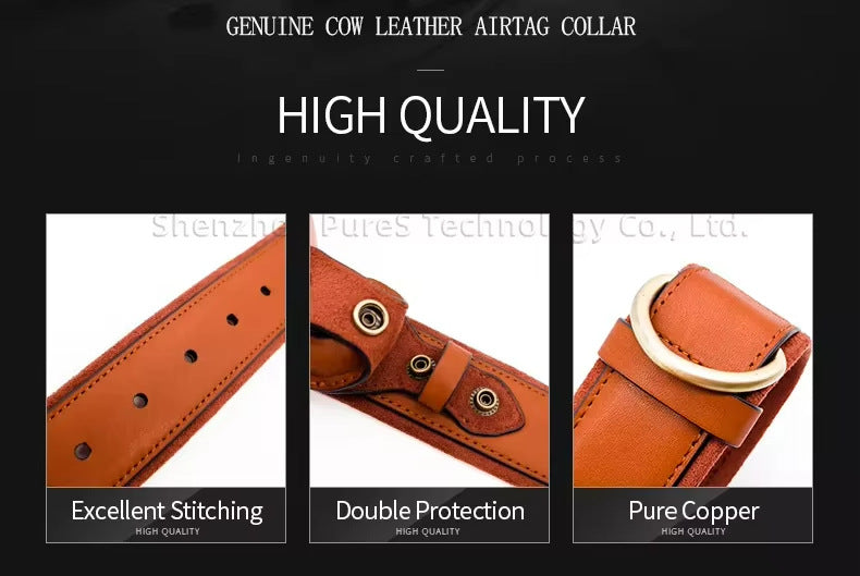 Pet dog positioning collar, leather protective sleeve collar, compatible with airTag, anti loss collar