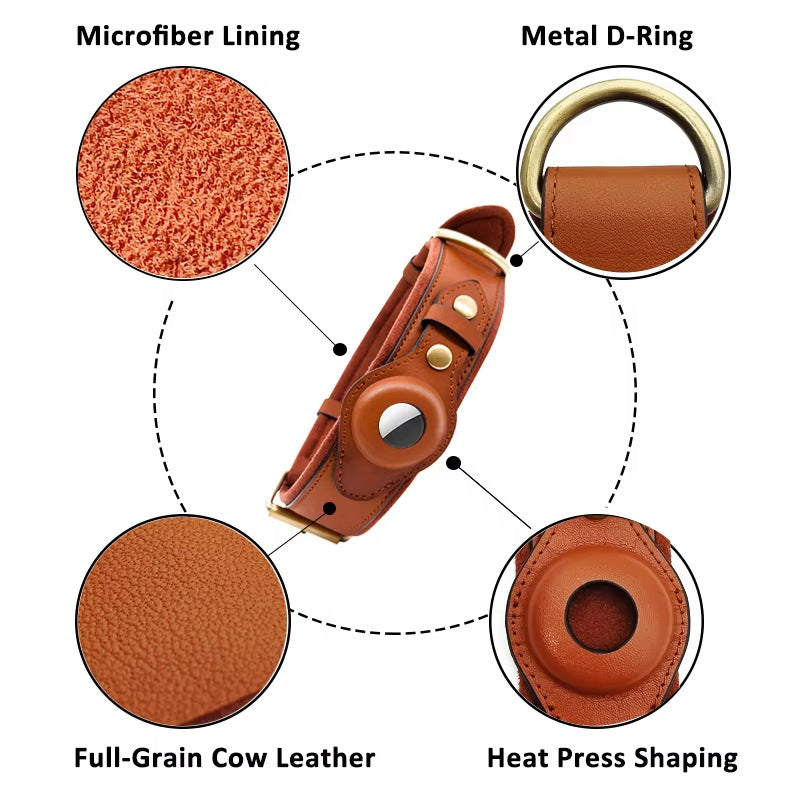 Pet dog positioning collar, leather protective sleeve collar, compatible with airTag, anti loss collar