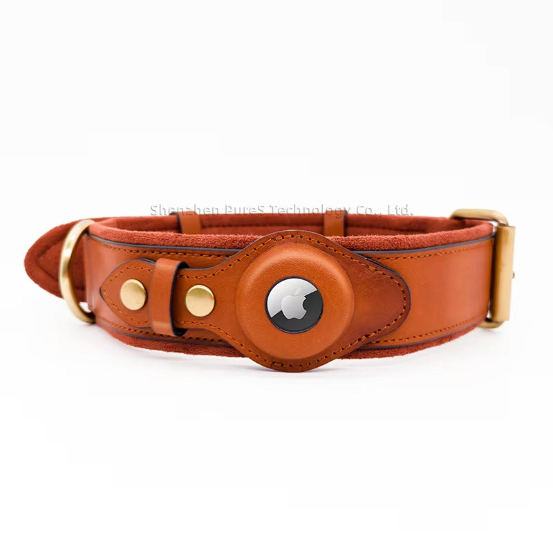 Pet dog positioning collar, leather protective sleeve collar, compatible with airTag, anti loss collar