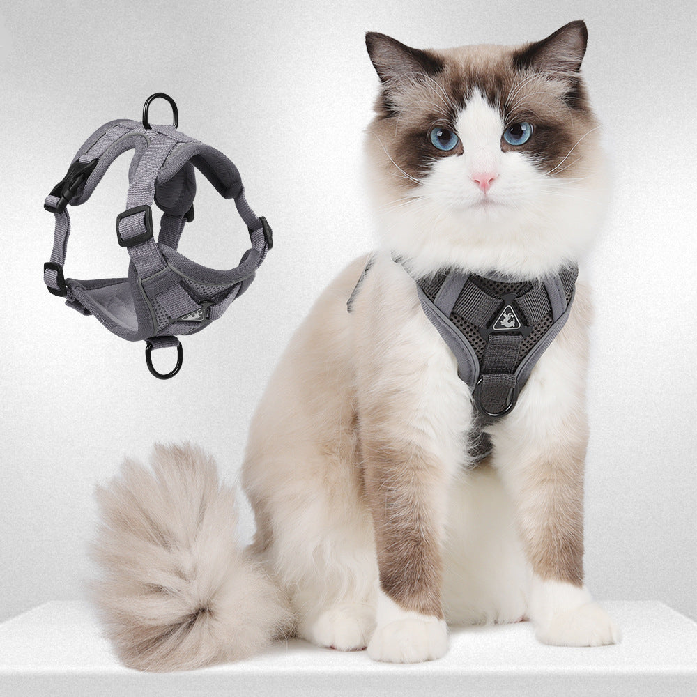 New cat leash vest style pet chest strap, reflective, breathable, anti slip, small dog walking, cat leash