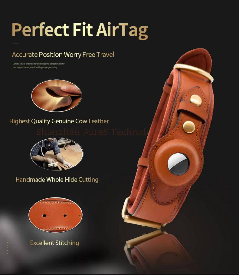Pet dog positioning collar, leather protective sleeve collar, compatible with airTag, anti loss collar