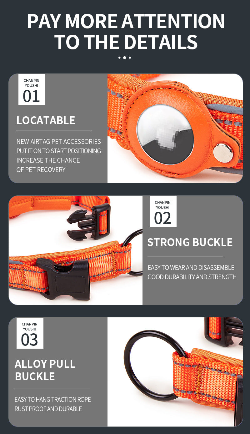 Pet positioning collar, compatible with airTag, anti loss, dog leash