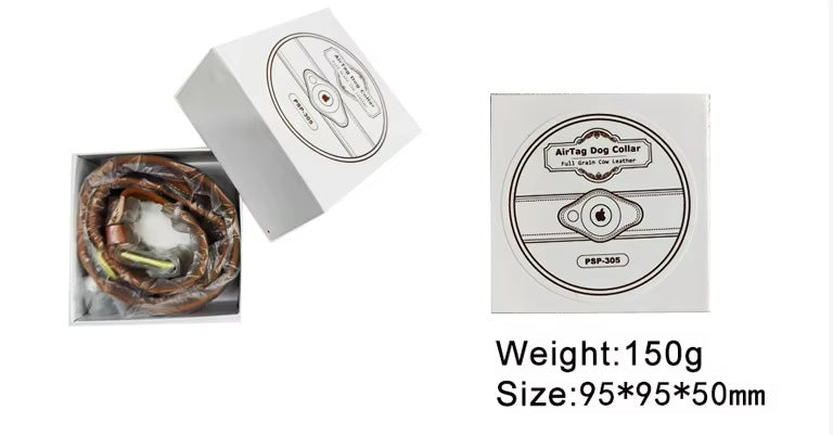 Pet dog positioning collar, leather protective sleeve collar, compatible with airTag, anti loss collar